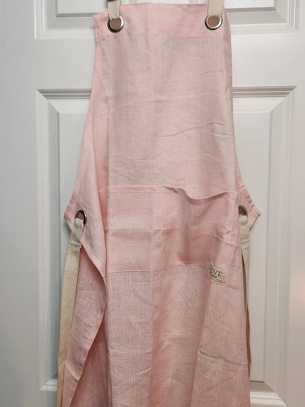 Grove Brand, Soft Pink Linen Apron with Natural Straps. OS.